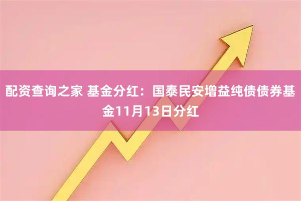 配资查询之家 基金分红：国泰民安增益纯债债券基金11月13日分红